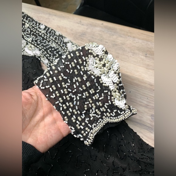 Stunning Laurence Kazar Long Sleeve Beaded Silk Dress - Picture 16 of 16